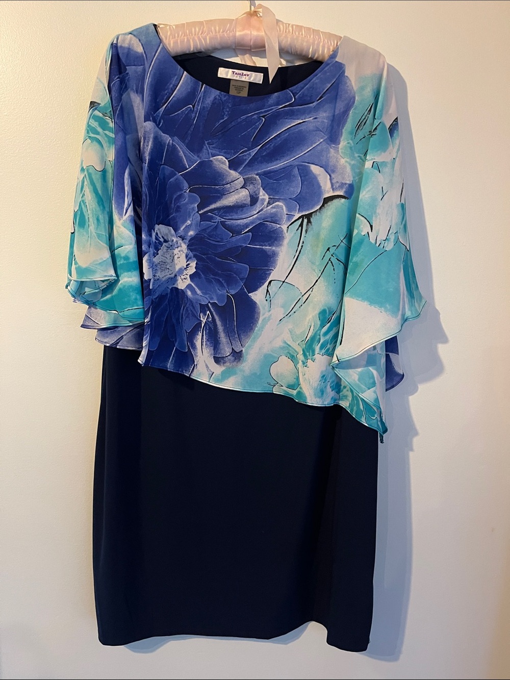 TanJay Blue & White Floral Overlay Dark Blue Dress Granny’s Closet